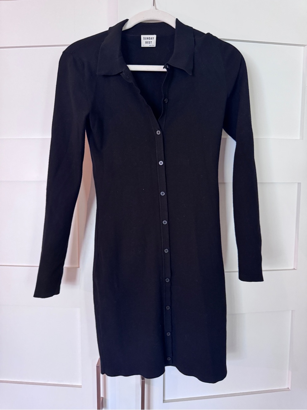 Aritzia Sunday Best Black Collared Long-Sleeve Button-Front Dress